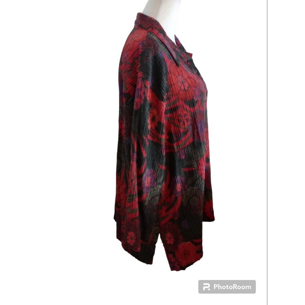 Chico’s design blouse Silk Size 3 XL Vtg Long Sleeves Buttoned 3/4 Sleeve Floral - Picture 4 of 10